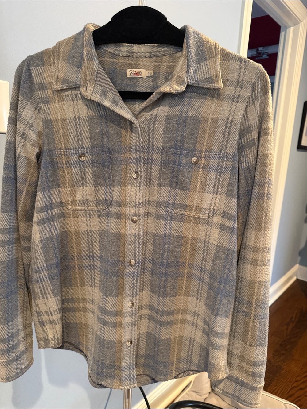 Women's Faherty Plaid Button-Front Shirt Jacket - Gray Cream